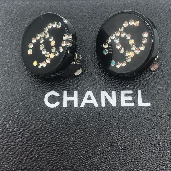 Chanel Rhinestone ResinβCoco CC Logo Earrings - Picture 12 of 16